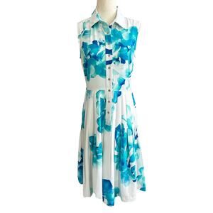 Calvin Klein White/Blue Lined Floral Dress Women's Size 2 | 9-8